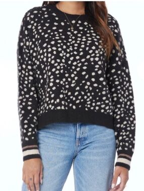 Saltwater Luxe Evander Sweater Black White Speckled Dot Animal Print Knit Size M